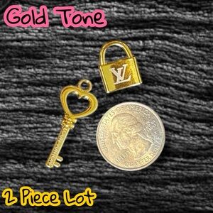 2 Piece Set Gold Lock/Key Zipper Pull Charm